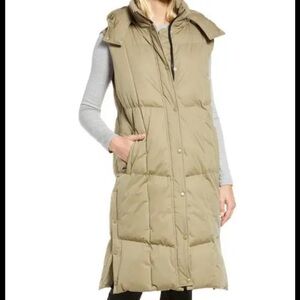 Women's Long Puffer Vest in Light Olive